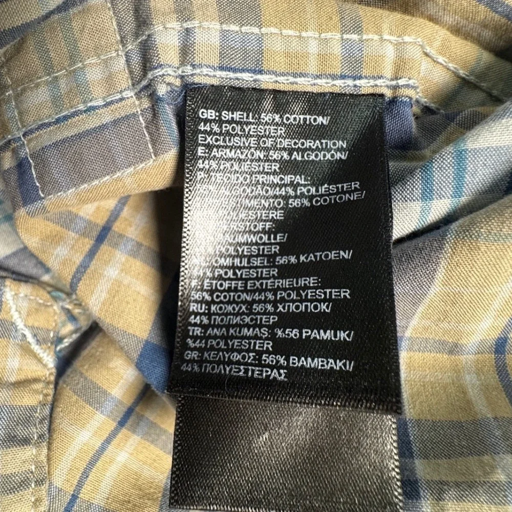 North‎ Face Men's XL Plaid Short Sleeve Button Front Shirt Blue Tan Cotton Blend